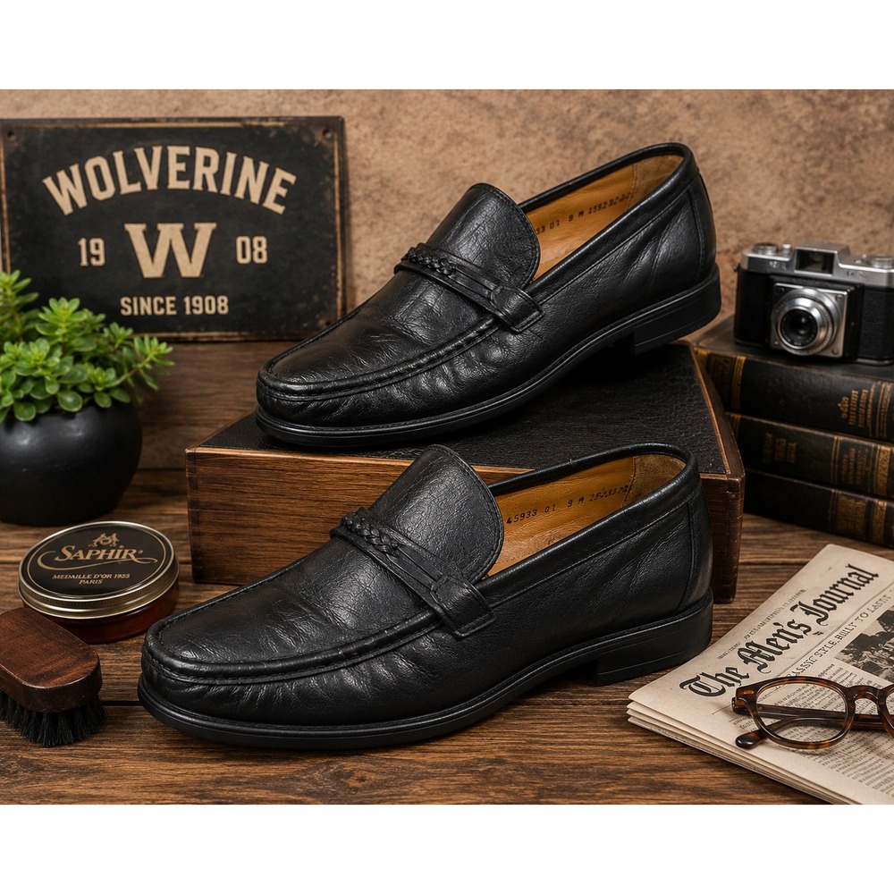 Weyenberg Men's Black Leather Penny Loafers Slip-On Dress Shoes Size 9M Classic